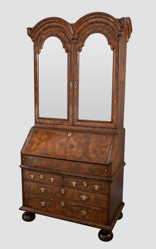 Walnut Double Dome Bureau Bookcase