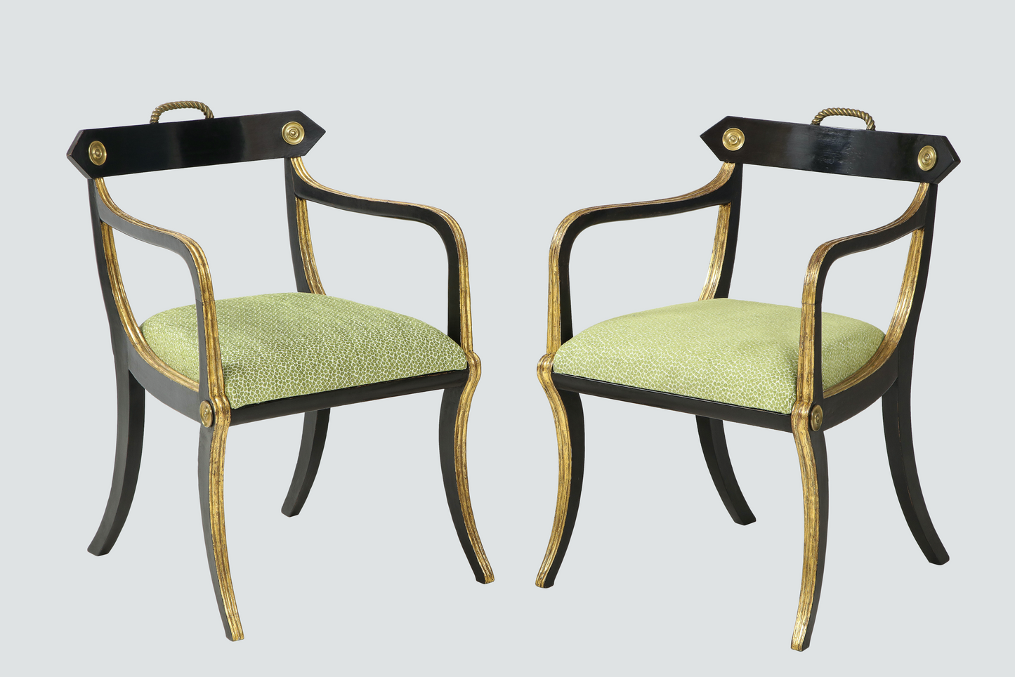 Pair of John Gee Regency Parcel Gilt Armchairs