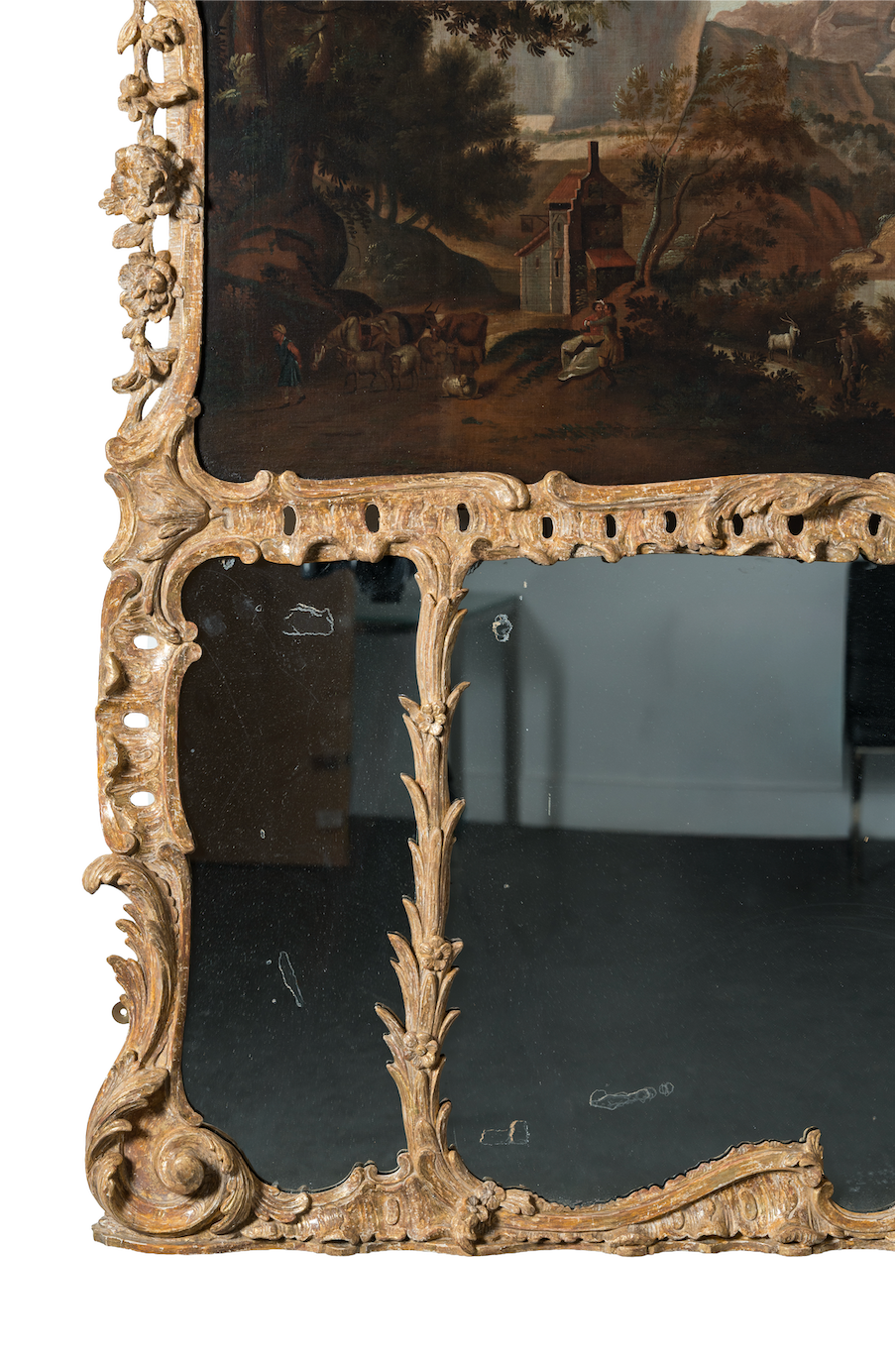 Carved and gilded trumeau mirror c. 1740