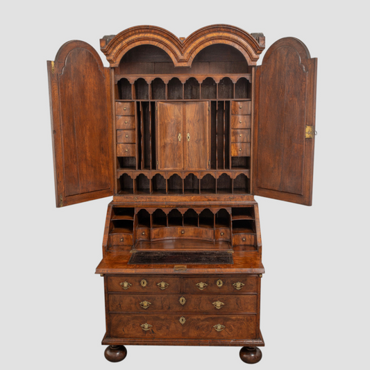 Walnut Double Dome Bureau Bookcase