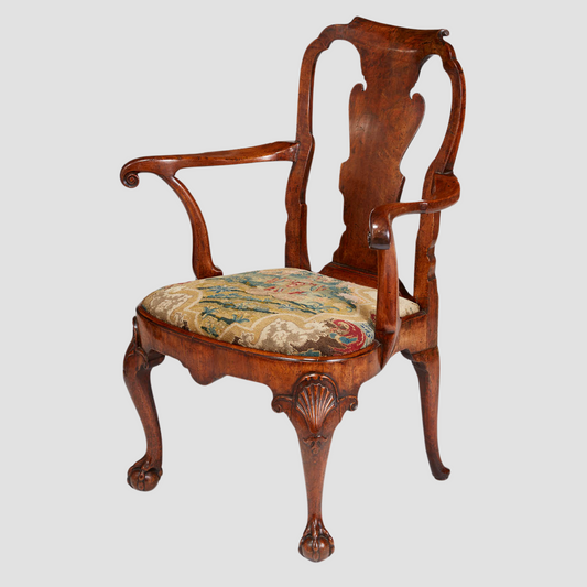 Walnut Open Armchair with Needlepoint Seat circa 1745
