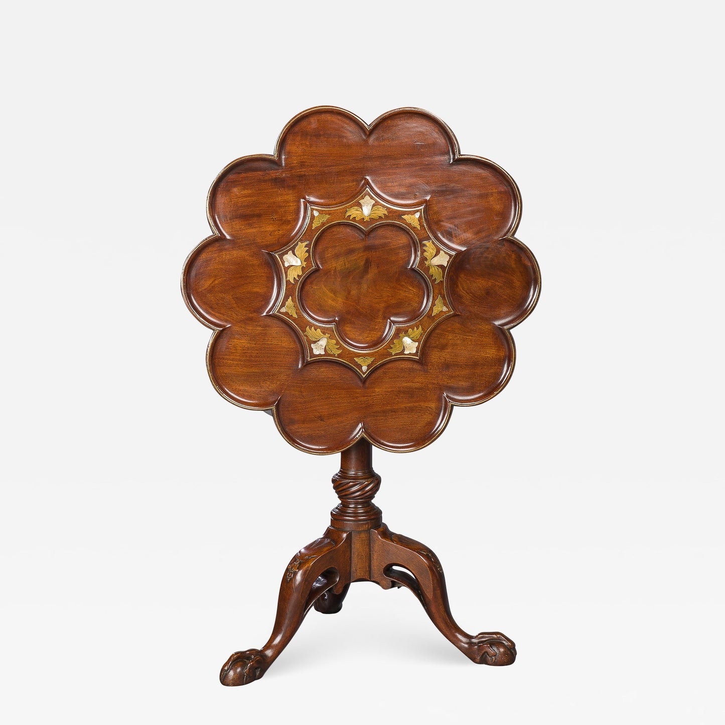 Brass-and-Mother-of-Pearl-Inlaid-Tripod-Table-in-the-Manner-of-Frederick-Hintz-1