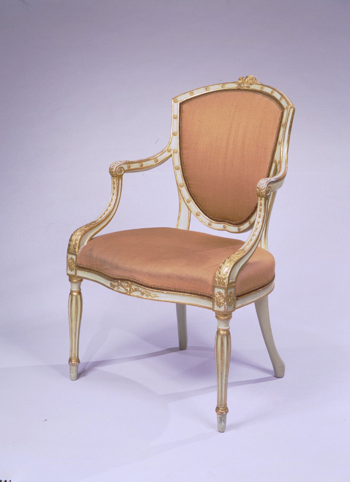 Painted-Parcel-Gilt-Shield-Back-Open-Armchair