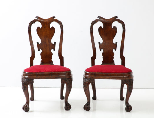 Pair of walnut Anglo-Dutch side chairs circa 1715.