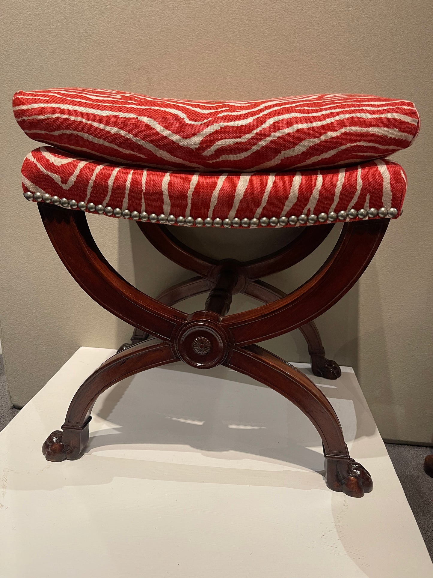 Pair of French Restoration Mahogany X-frame Stools