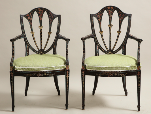 Pair of Hepplewhite Painted Open Armchairs, circa 1785