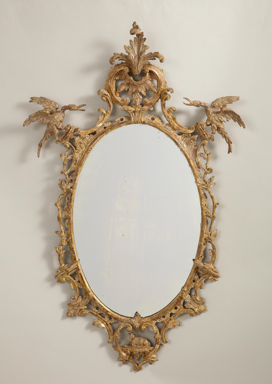 Oval Rococo Mirror With Hoho Birds