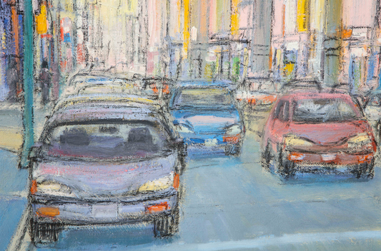 Cityscape in blues and yellows by Mark Horton