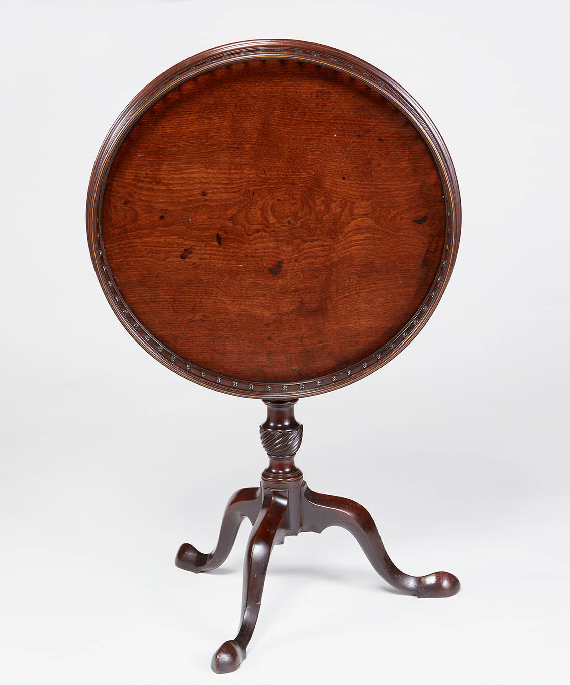 English mahogany tilt top tripod table with gallery top